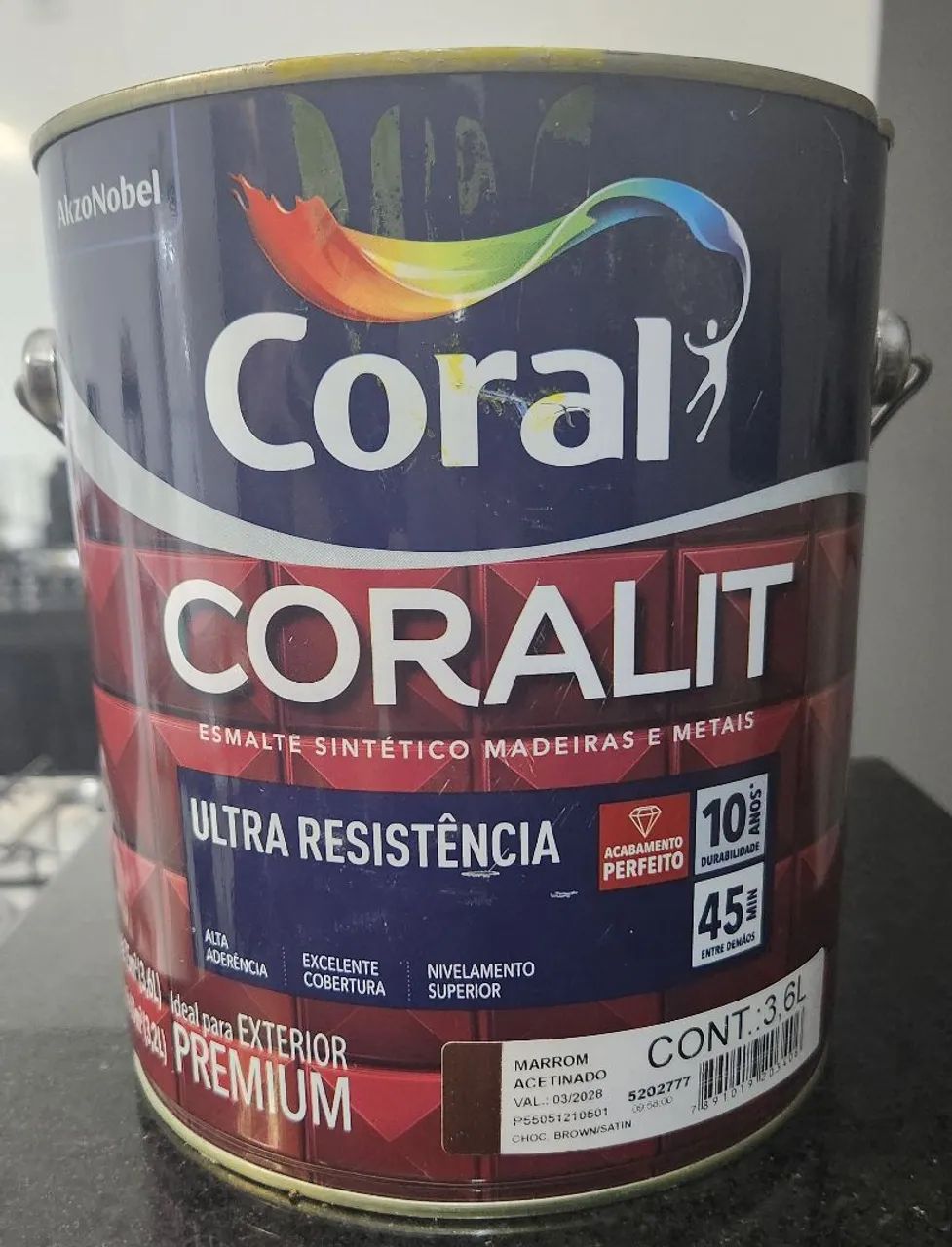 Tinta Coral Coralit Ultra Resistência - Galão 3,6 Litros - Marrom Acetinado Premium