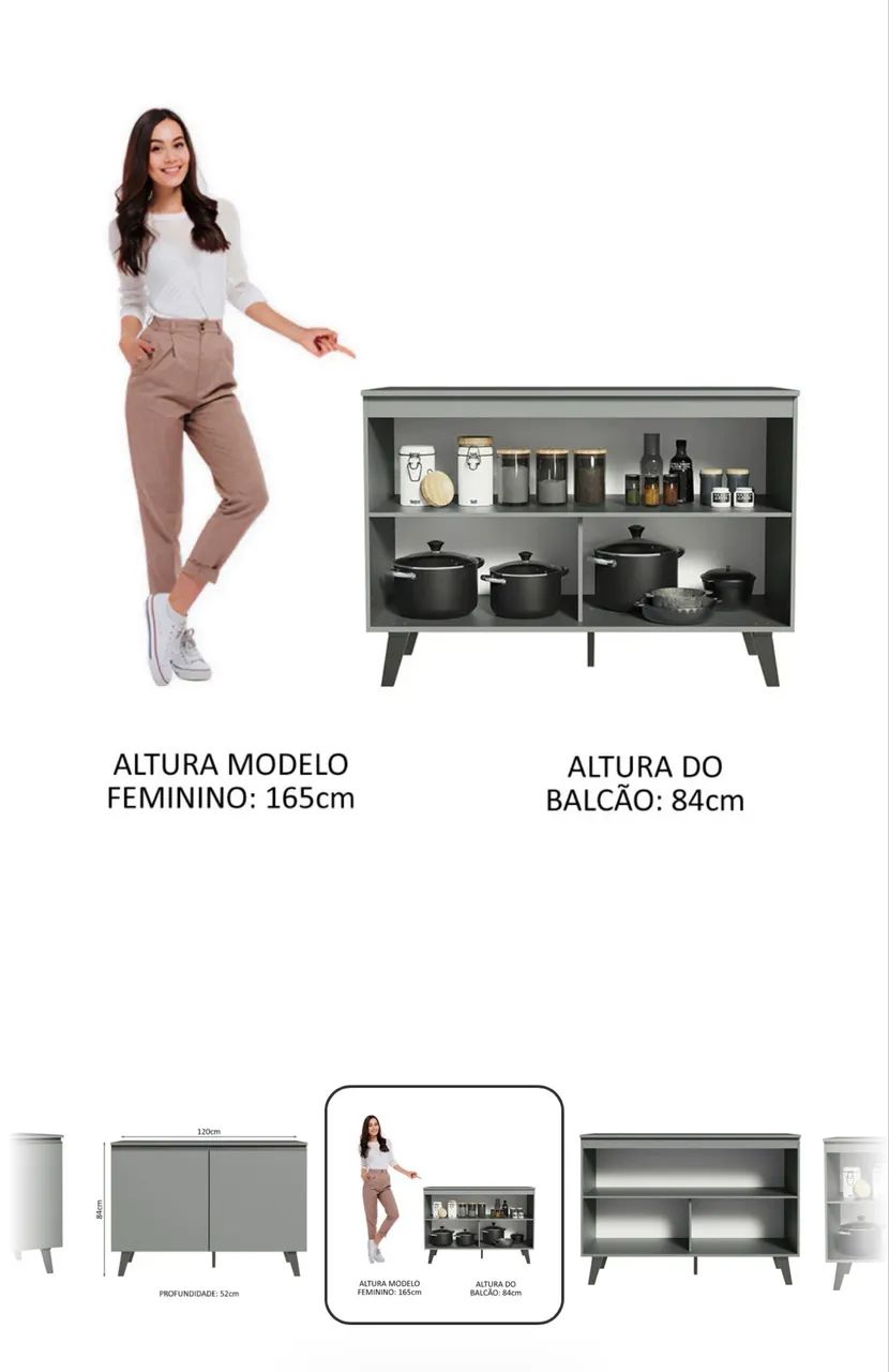 Balcão 2 Portas Com Pés Cinza - Nice Madesa - Foto 3