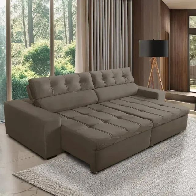 Sofá Retrátil 4 Lugares Petrópolis Bege Suede - Foto 2