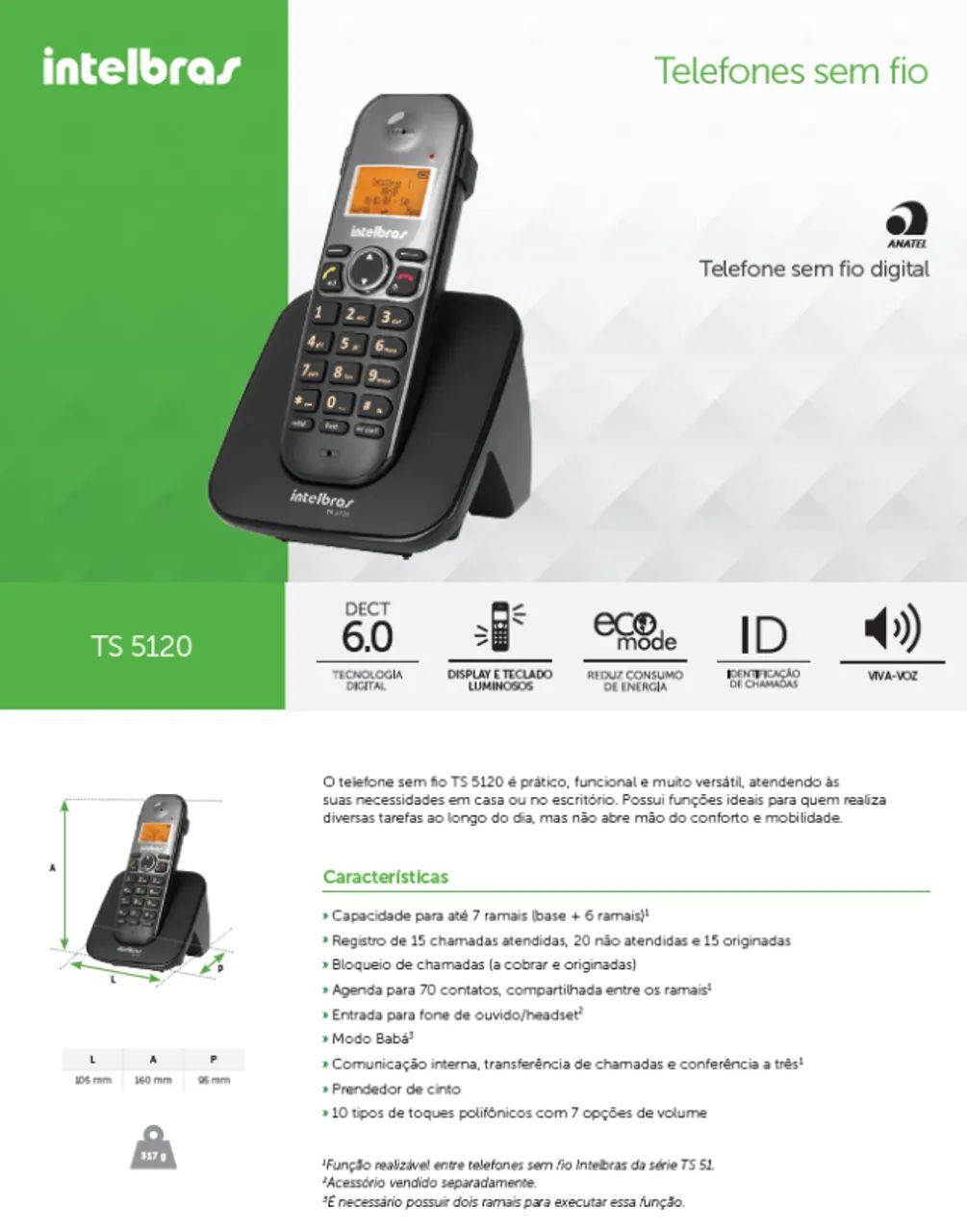 Telefone sem fio INTELBRAS TS 5120 - Foto 2