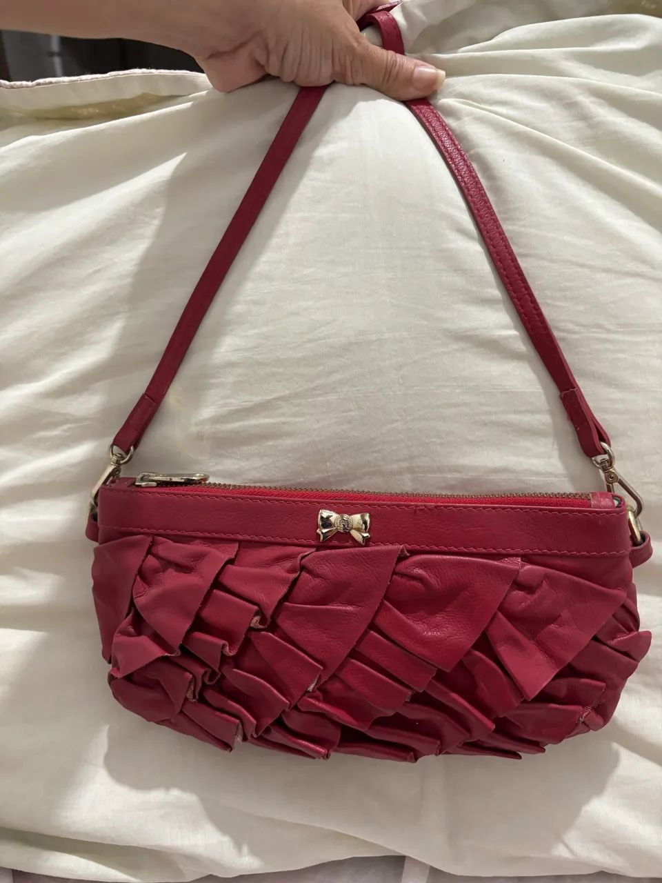 Bolsa pequena em couro legítimo transversal Portifolio - vermelha  - Foto 2