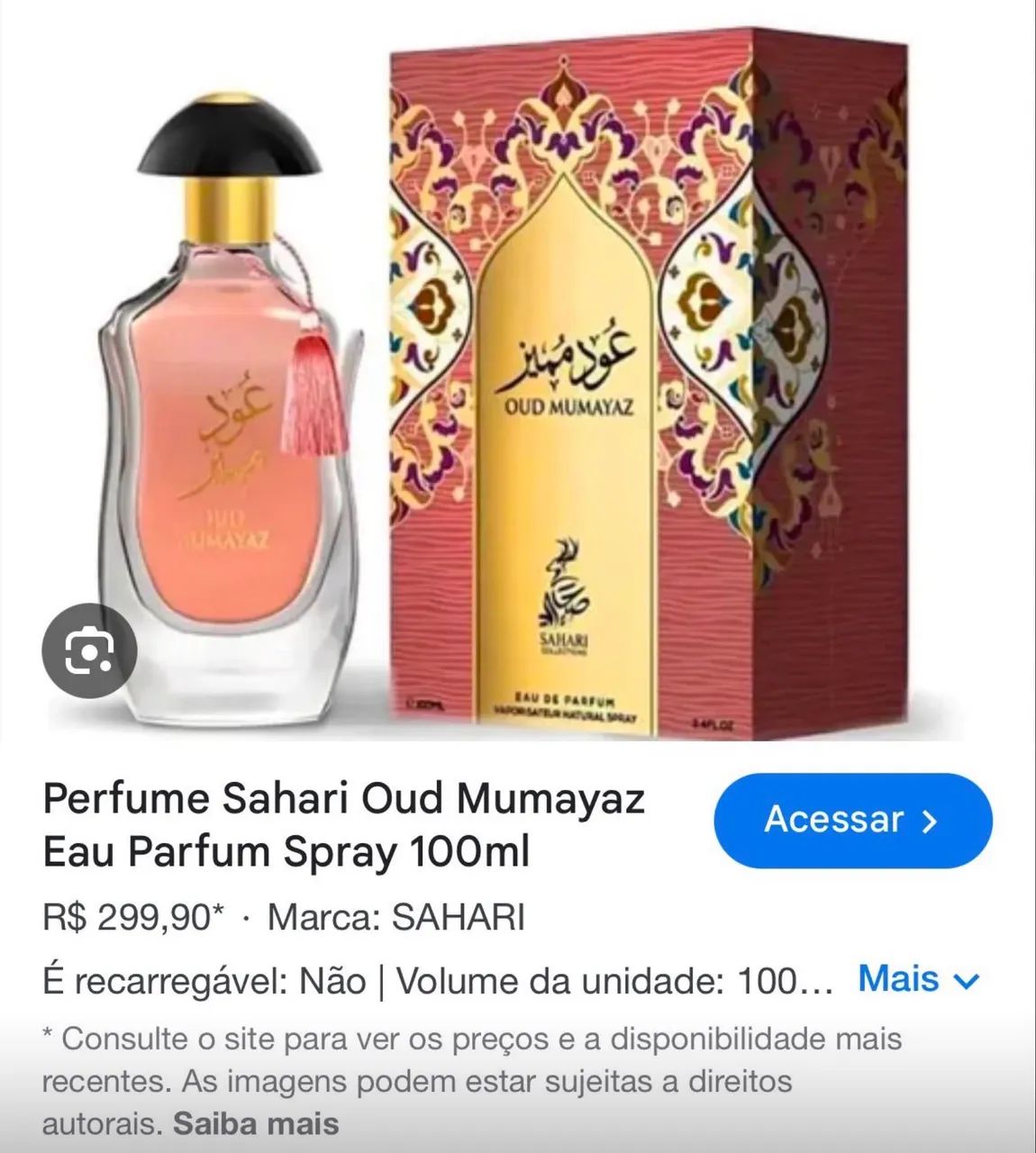 Perfume Sahari oud mumayaz EUA parfum 100mm