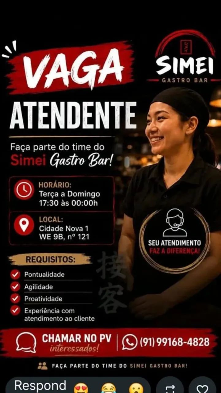 VAGA - ATENDENTE  
