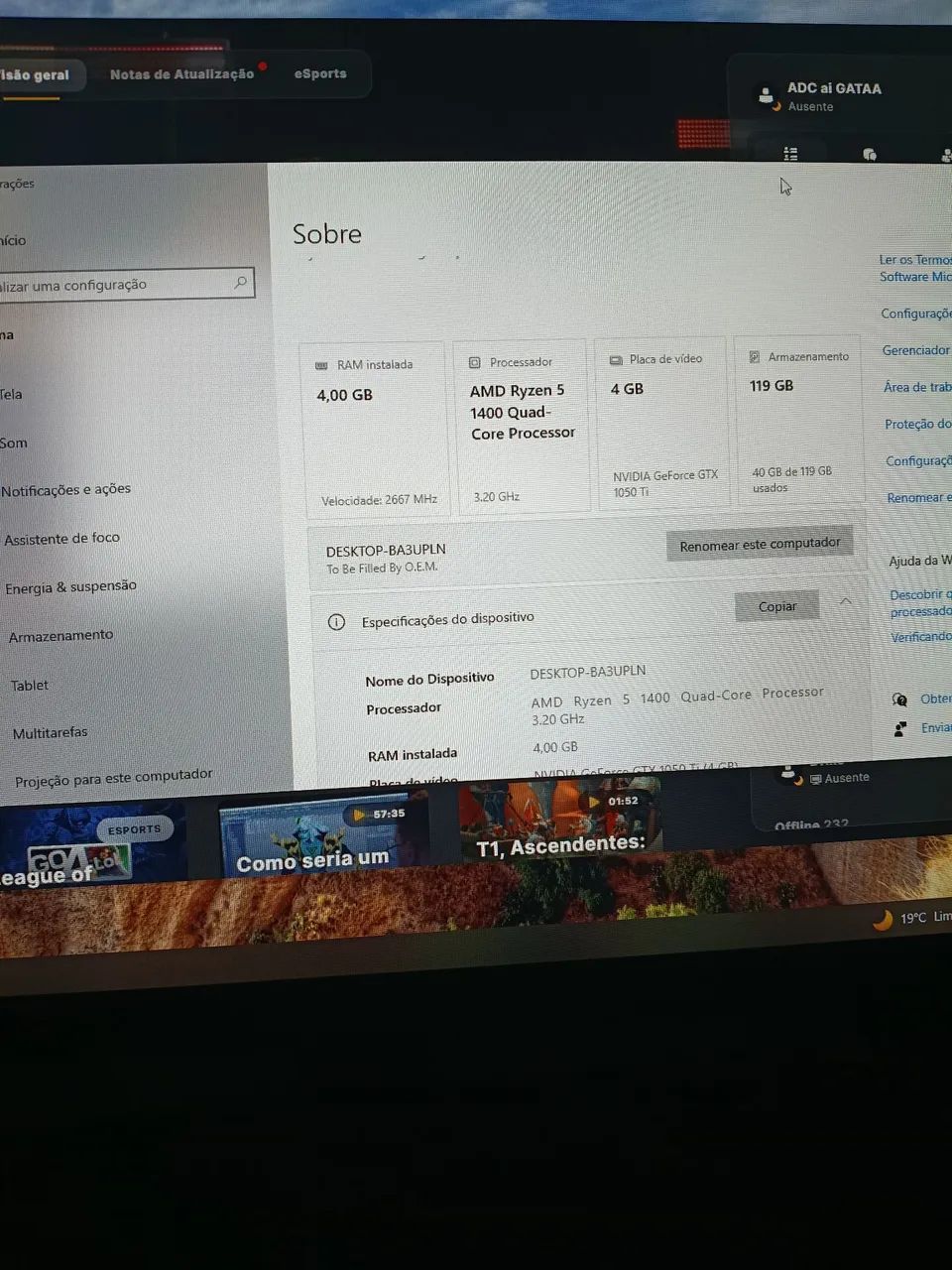 Pc Gamer Ryzen 5 - GTX 1050 ti - SSD m2