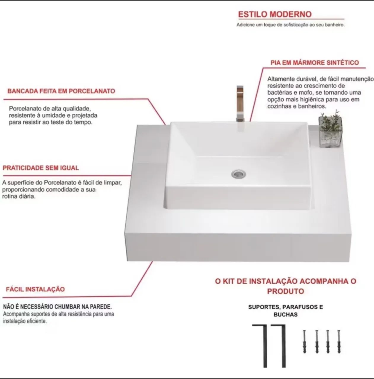 Bancada de porcelanato com Cuba branca para banheiro  - Foto 3