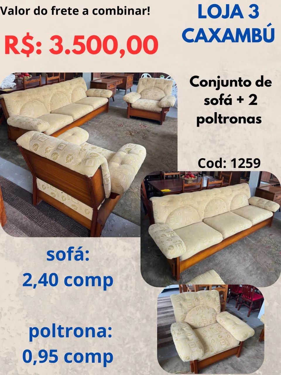 Conjunto de sofá + 2 poltronas 