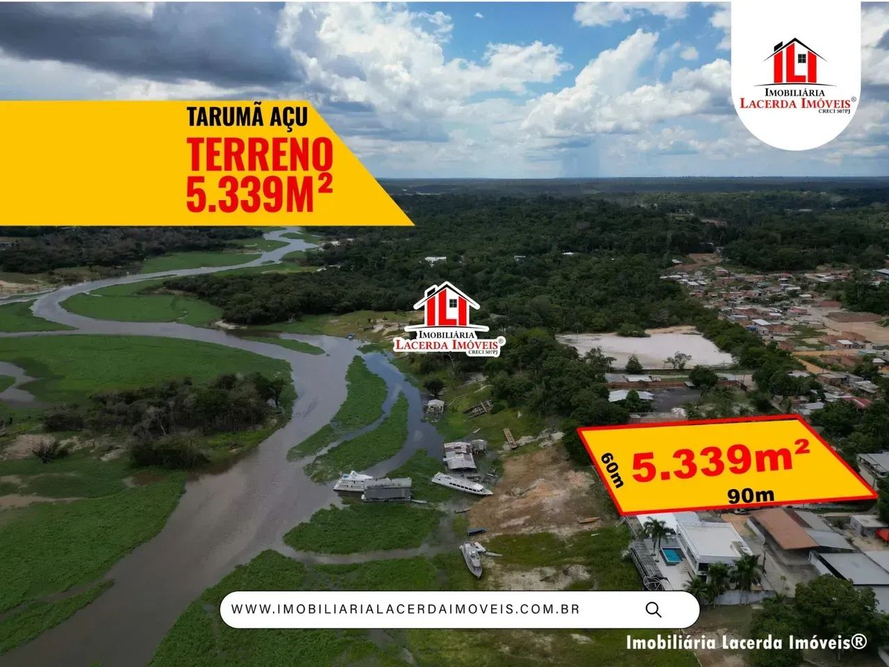 Terreno com 60x90= 5.339m² as Margens do Tarumã Açu
