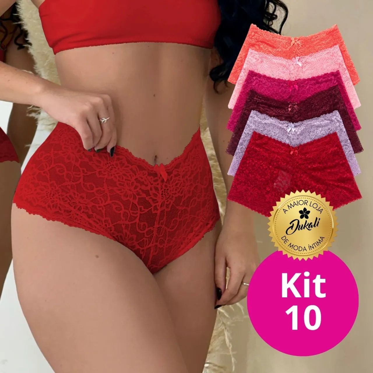 Kit 10 Calcinhas Caleçon Renda Jacquard original Feminina Boxer Alta - Foto 2