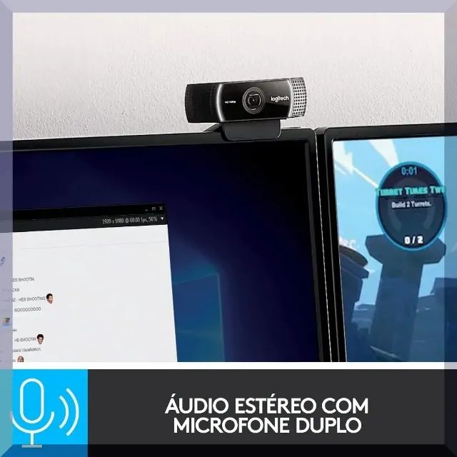 Webcam Logitech C922 Pro Stream Full HD com microfone e suporte Pronta entrega - Foto 5