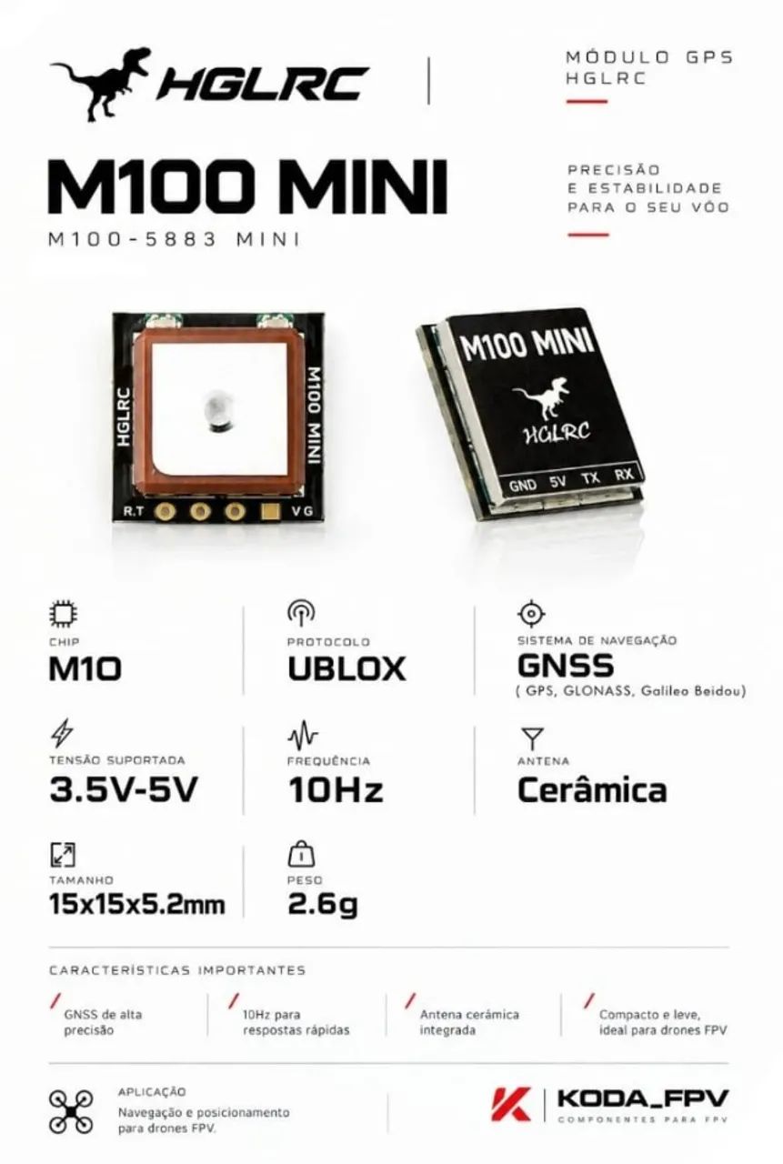 Módulo GPS HGLRC M100 Mini Pro (Com Bússola QMC5883L integrada) 