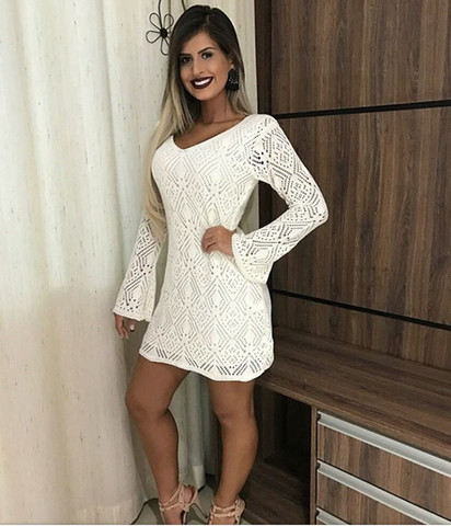 vestido curto manga longa branco