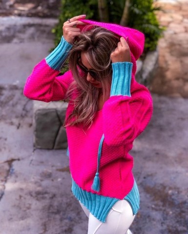 Blusa tricot pink com capuz Nova - Foto 3
