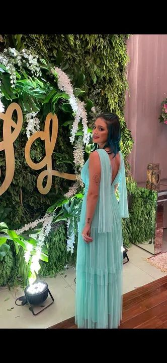 Vestido longo azul claro de tule  - Foto 4