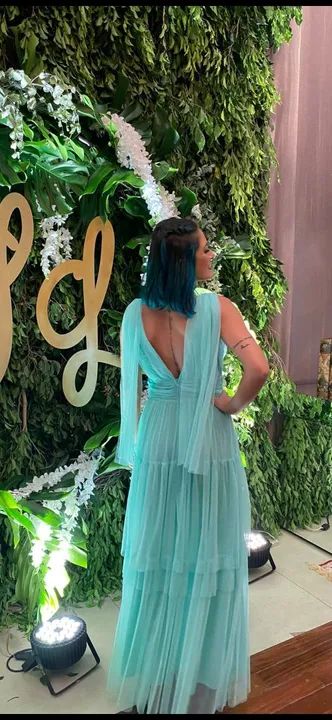 Vestido longo azul claro de tule  - Foto 3