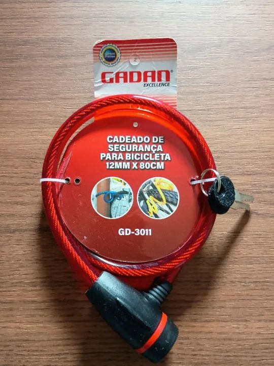 CADEADO PARA BICICLETA 12MM X 80CM  COM 2 CHAVES - GADAN  - Foto 5