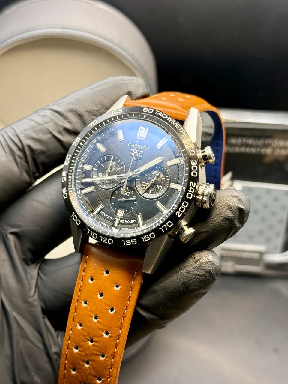 TAG Heuer 時計 Relogio Masculino Tag Heuer Carrera Preto - Pulseira Couro - 43mm