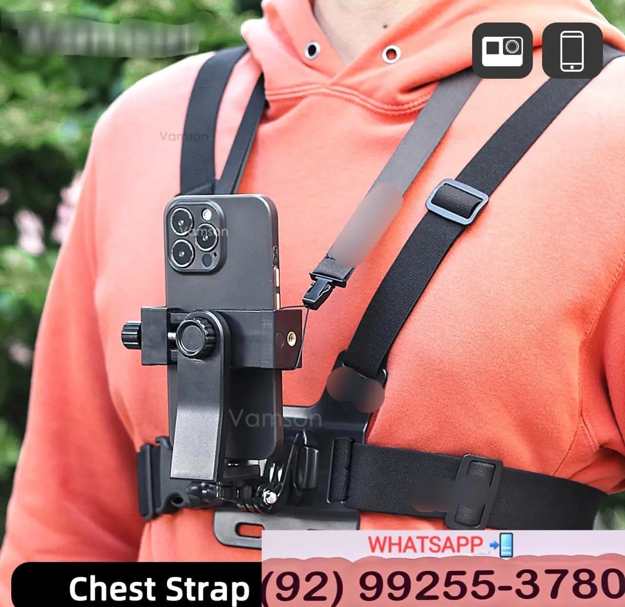 Suporte Peitoral para Câmera de Ação & Celular Esportivo