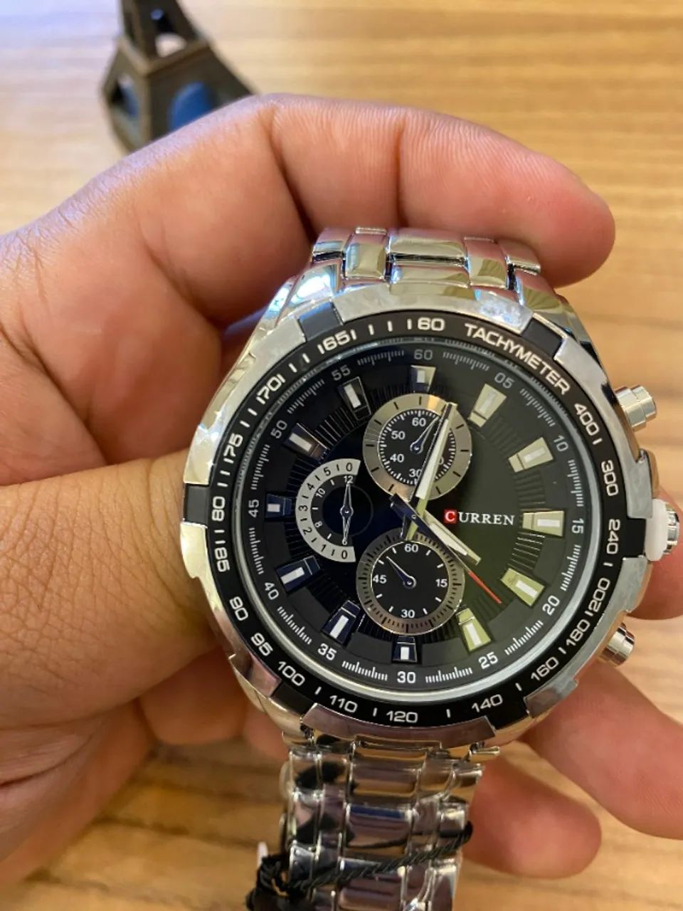 Relógio Curren 8023 Masculino Preto Aço Inox Fivela - Foto 2