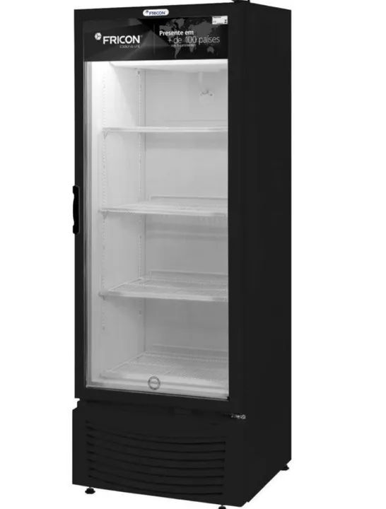 Refrigerador vertical porta de vidro - cor preto - marca fricon - 2 anos de garantia