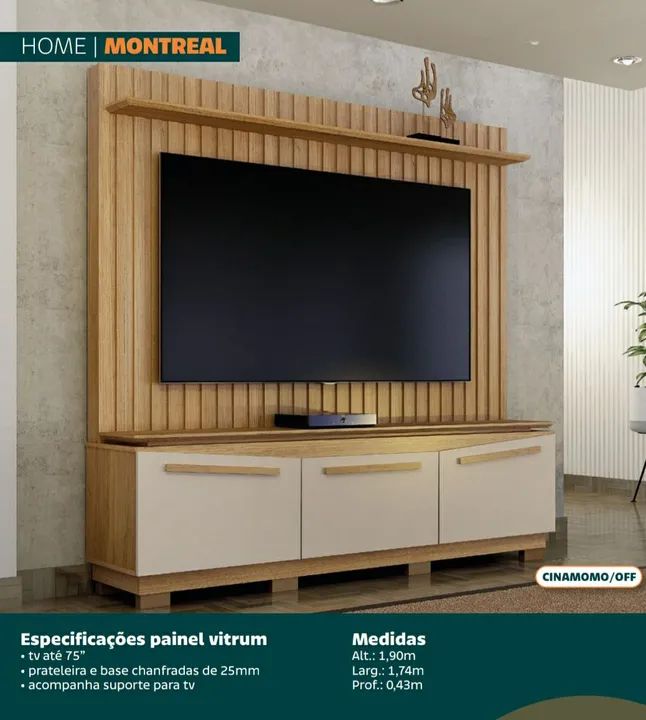 Painel para TV Vitrum Montreal 75 polegadas