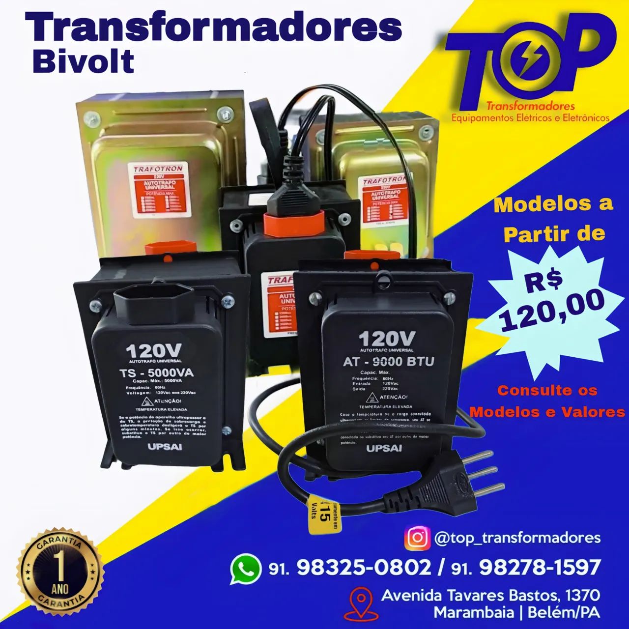 Transformador Bivolt (modelos e valores na descrição)