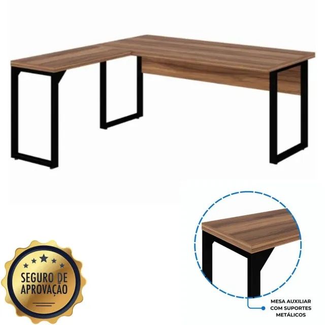 Mesa Em L Para Escritório Executiva Nogal Sevilha Preto Estrutura Reforçada 24478 - Foto 2