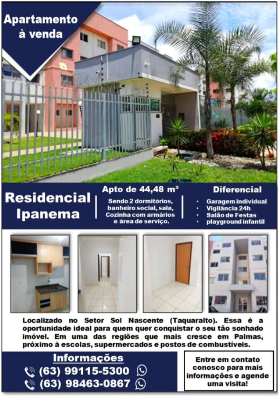 Apartamento 02 quartos no Residencial Ipanema - Taquaralto