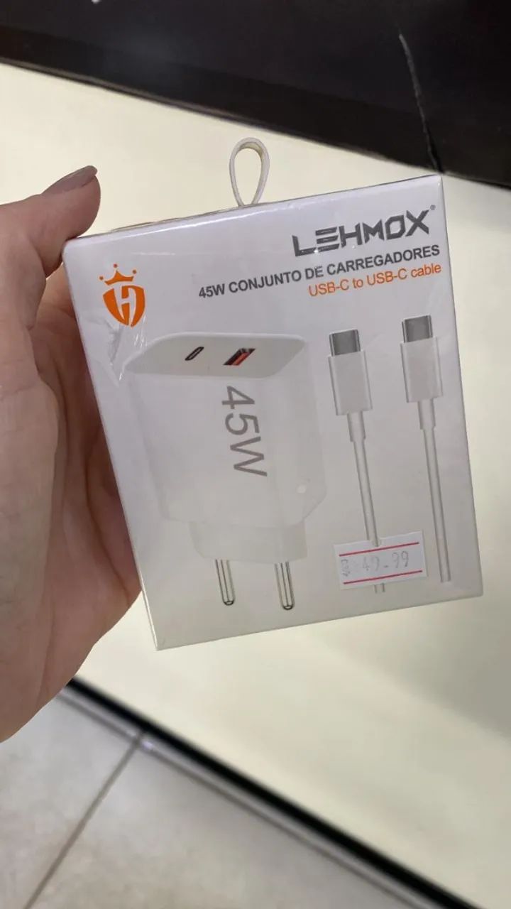 Carregador Celular Super Turbo 45W - 2 Saídas USB-C e USB-A,  Cabo Tipo C  - Loja Coimbra 