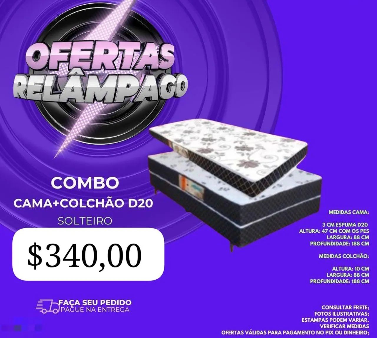 Combo cama + colchão D 20 solteiro 