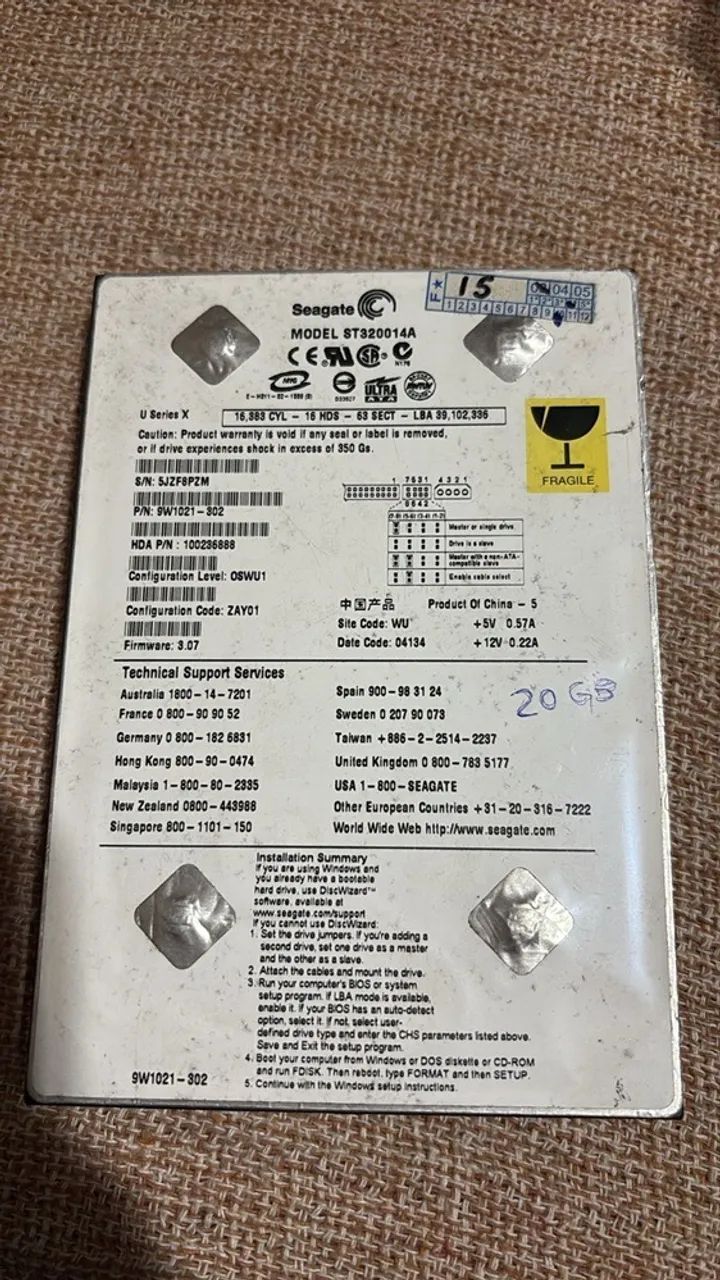 Hd Seagate - para computador Modelo: ST320014A 20Gb