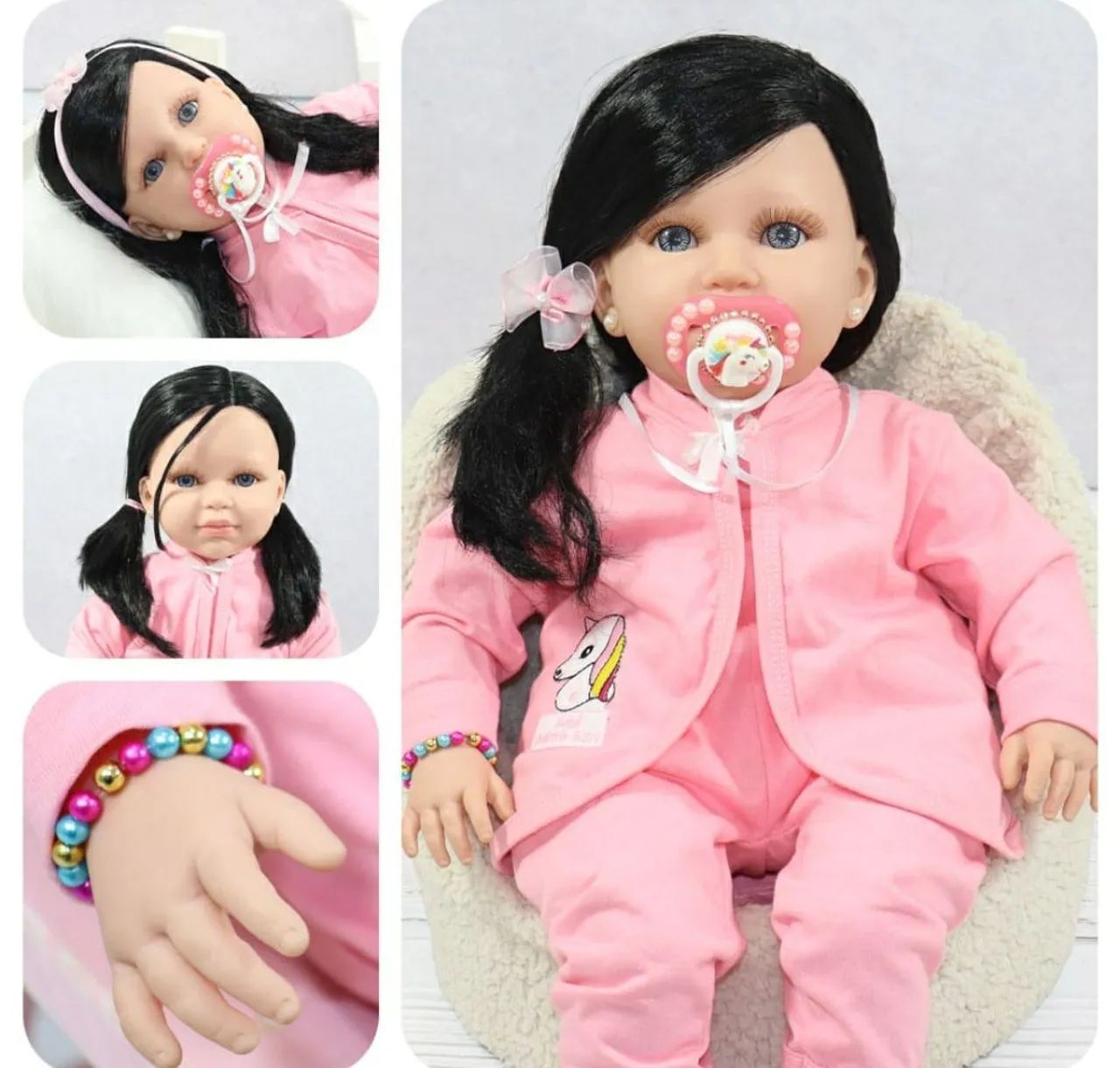 Boneca Bebê Reborn morena com Acessórios 55 cm