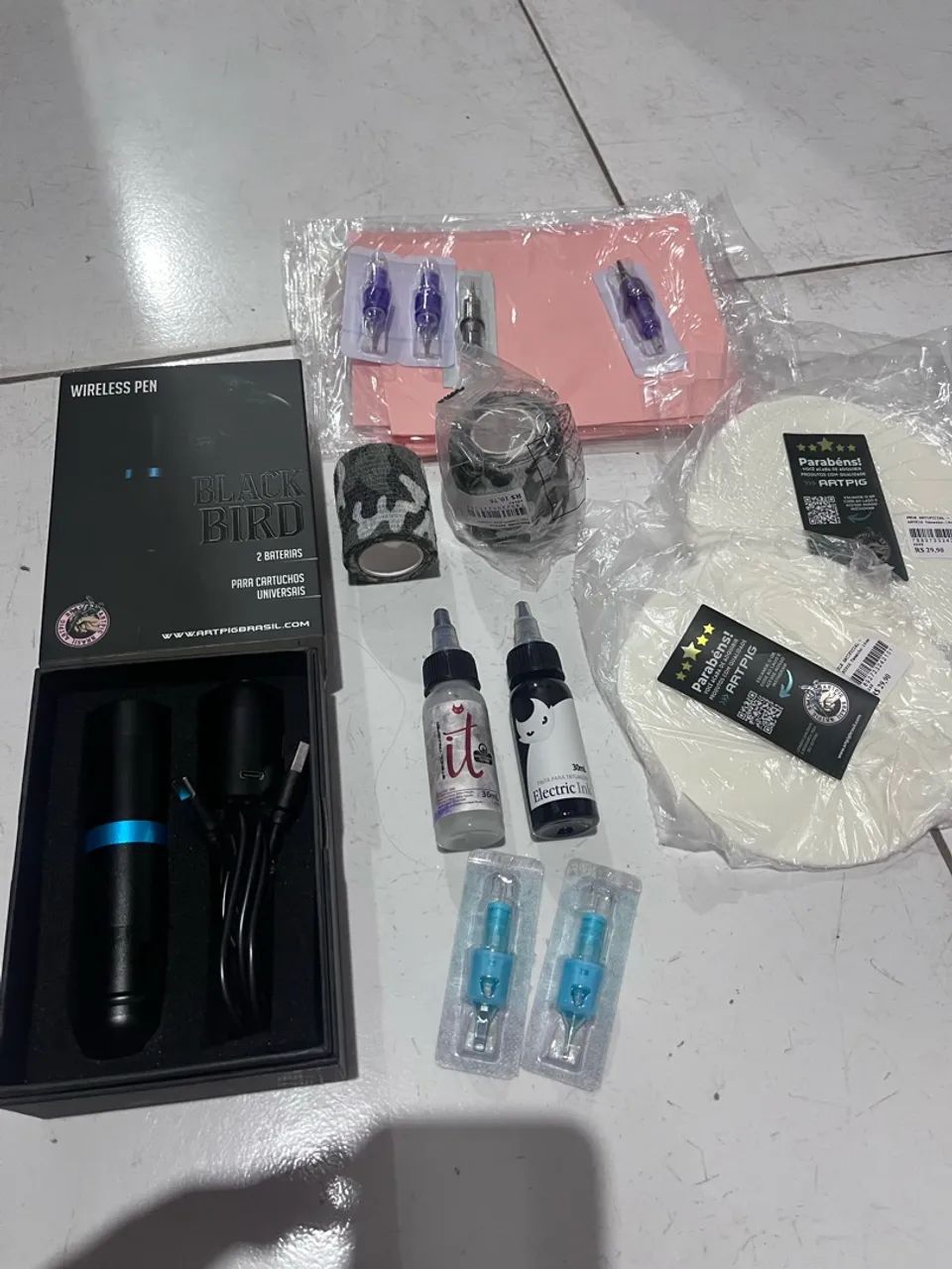 Máquina de tatuar black bird com kit 