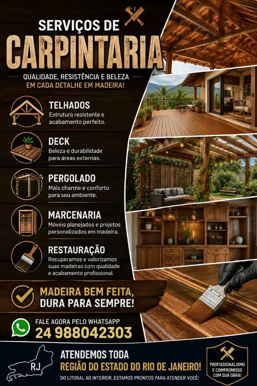 CARPINTEIRO PROFISSIONAL, telhados, deck, pergolado, marcenaria.