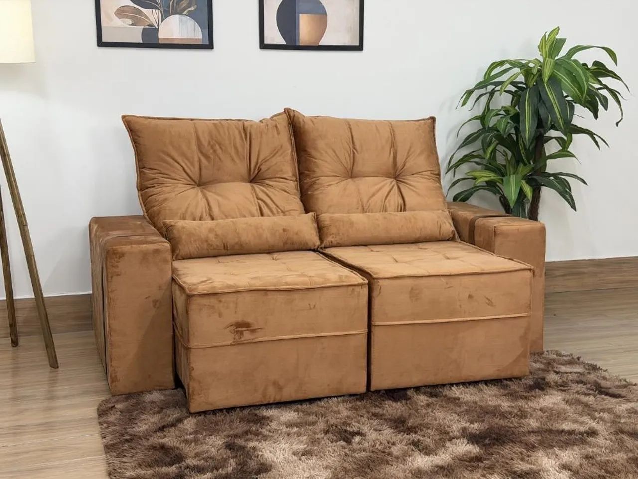 Sofá 2 Lugares Retrátil 1.80m Veludo Terracota 