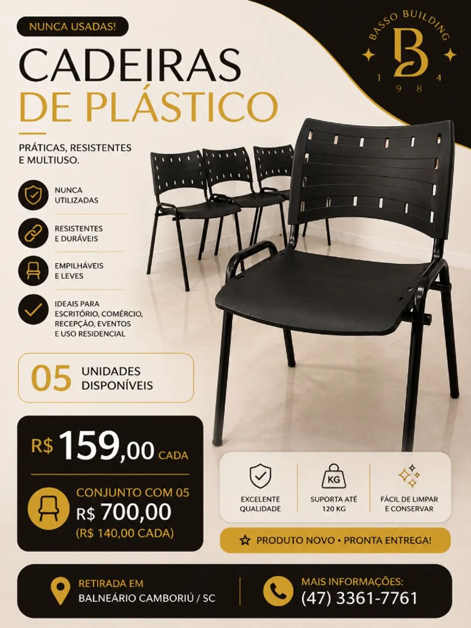 CADEIRAS PLÁSTICAS NOVAS - NUNCA UTILIZADAS!