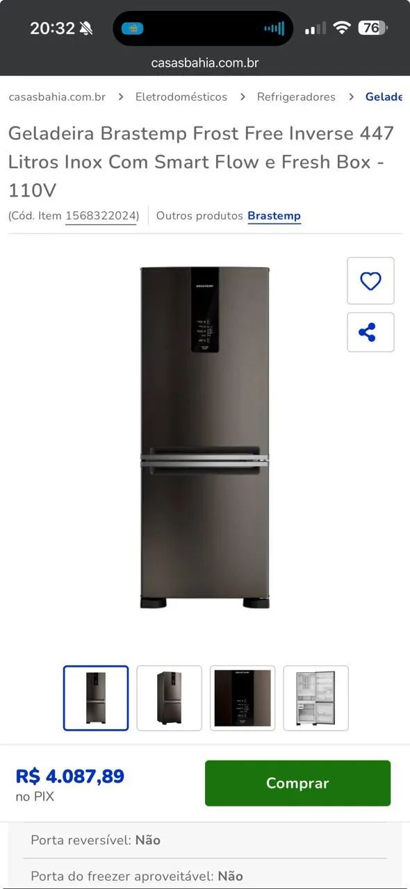 Geladeira Brastemp frost free inverse 447 litros Inox com Smart flow e Fresh box -110v  - Foto 4