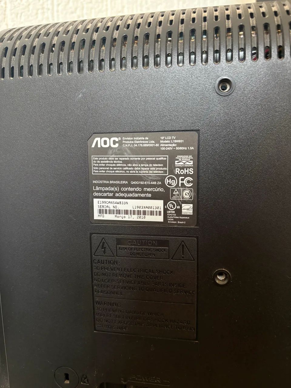 Monitor/TV AOC 19 polegadas L19W931 com HDMI   - Foto 3