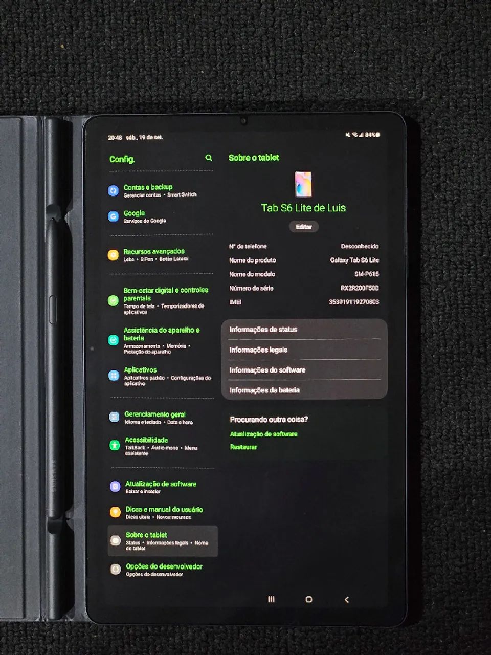 Tablet Galaxy Tab S6 Lite 10.4'' P615 4g 64gb Cinza Samsung (Usado) - Foto 3