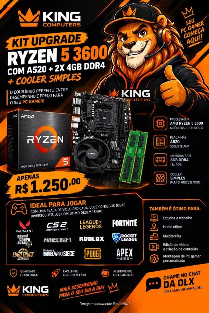 KIT UPGRADE GAMER RYZEN 5 3600 + A520 - Foto 2