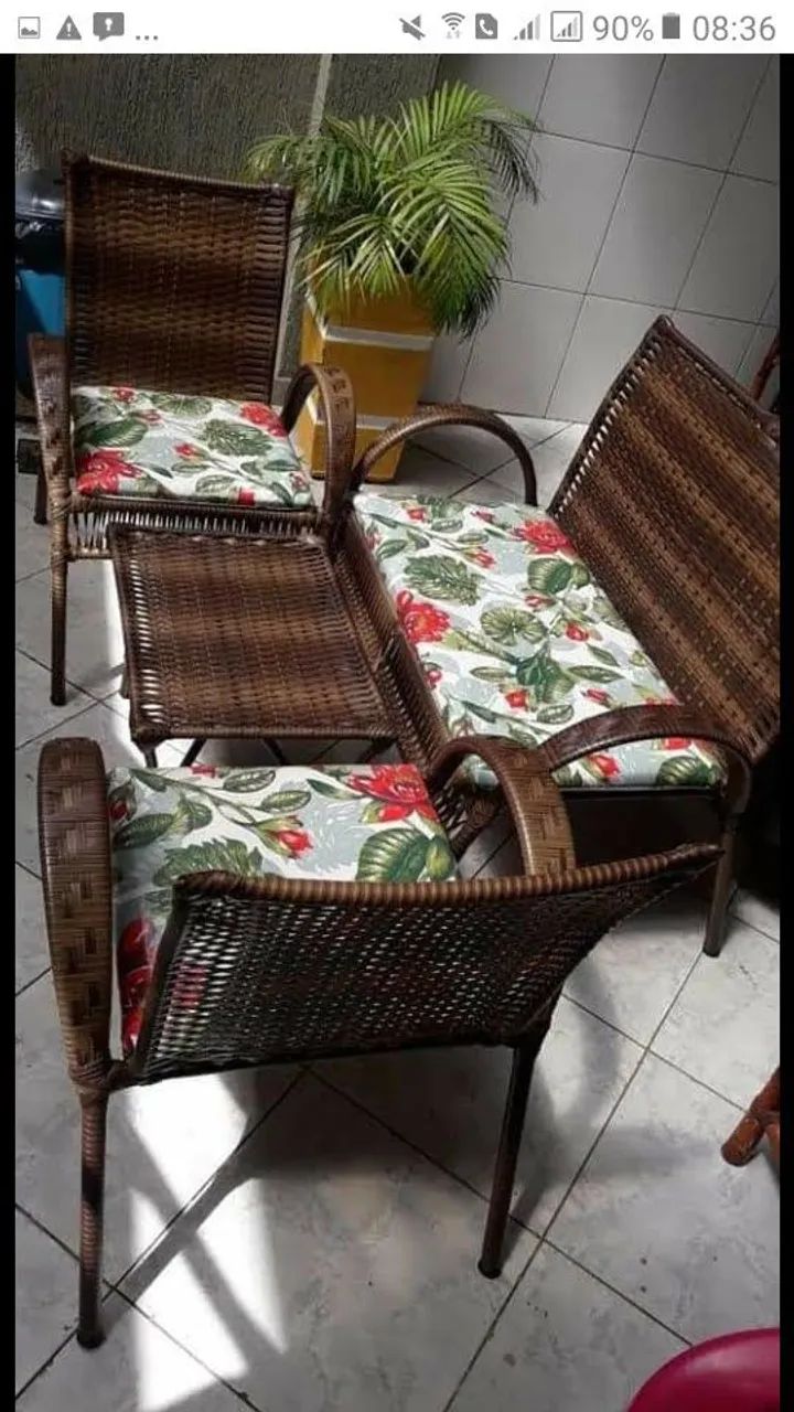Conjunto de sofá em fibras sintéticas 