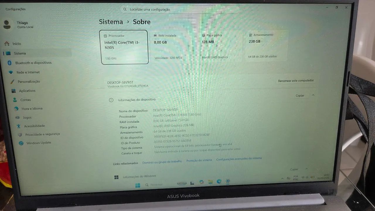 Notebook Asus i3 8gb ram 256gb ssd nvme - Foto 4