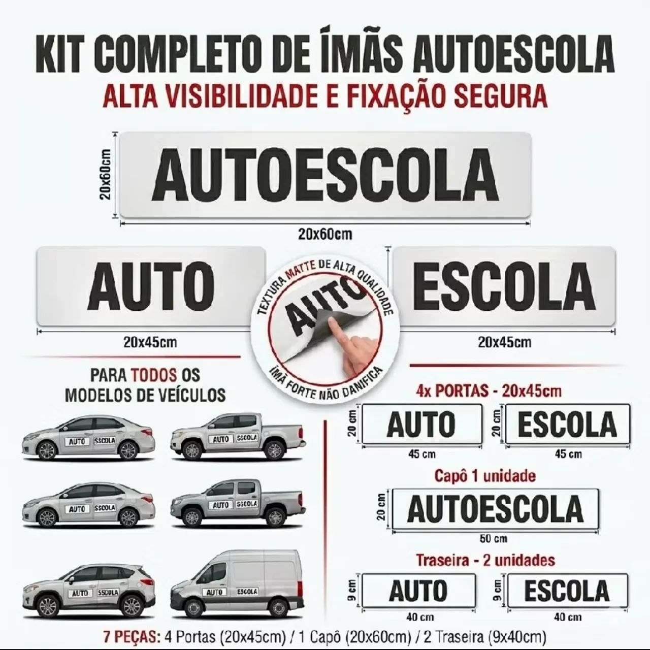 Kit com 7 adesivos magnéticos auto escola