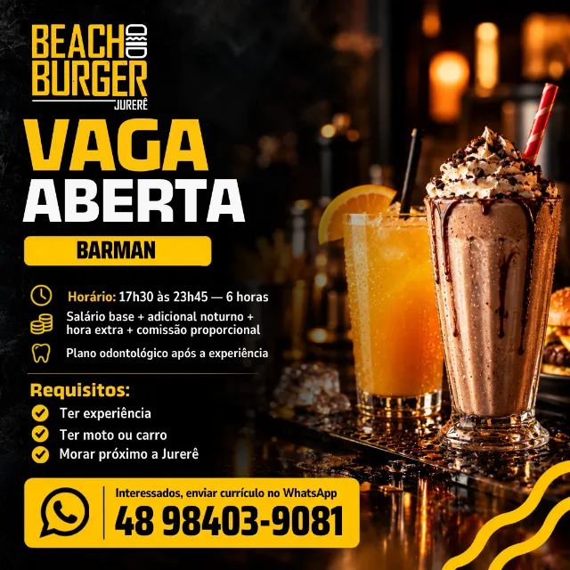 Vaga para Barman em Jurerê