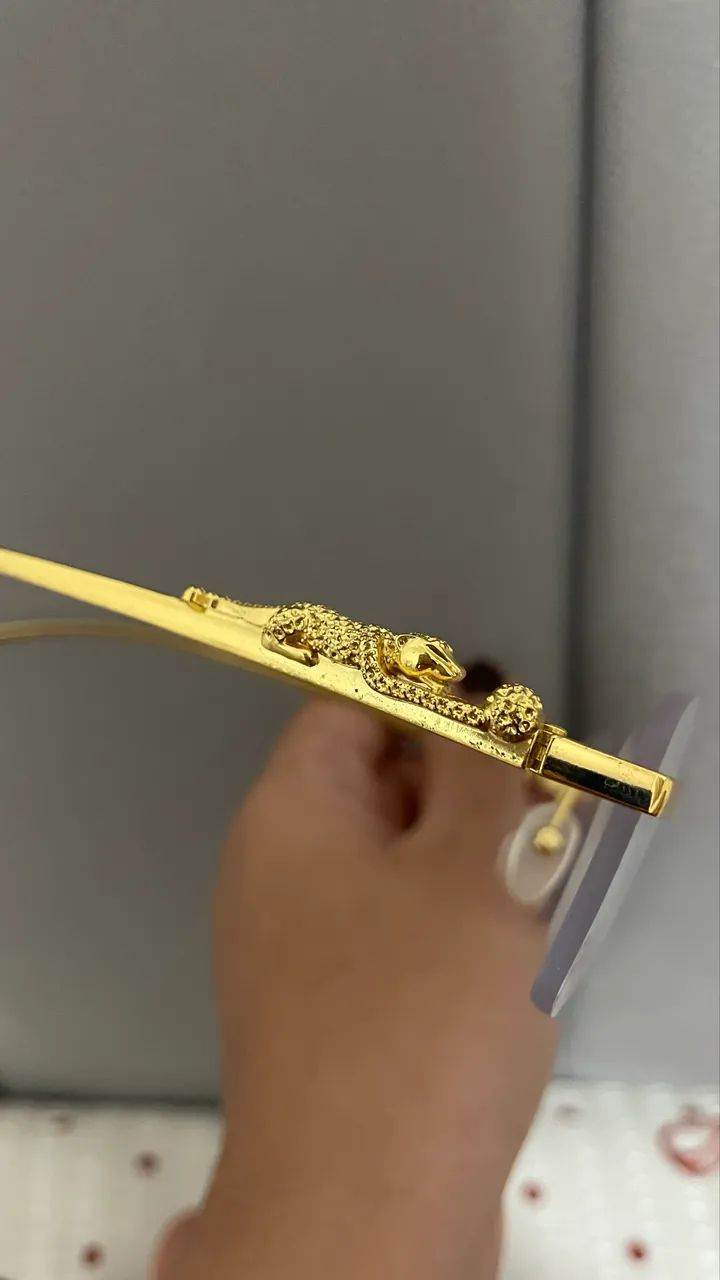 Óculos retangular dourado com leopardo - Foto 2