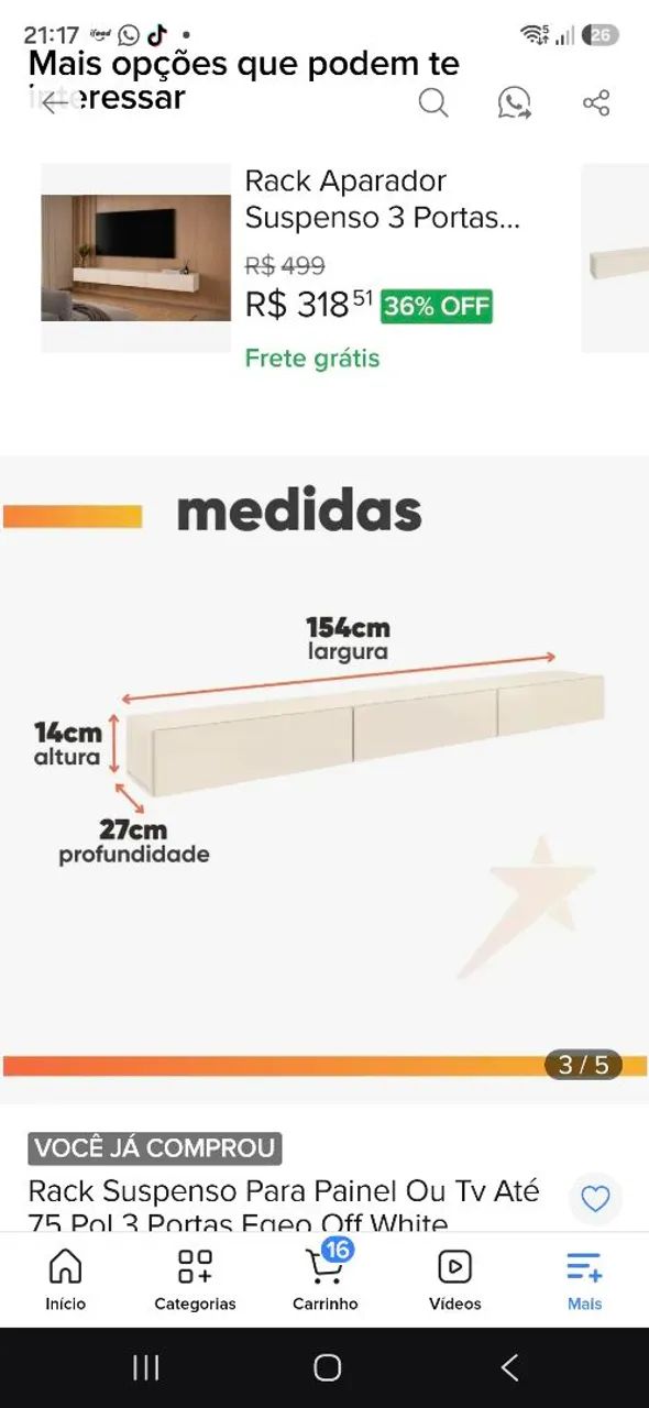 Rack suspenso para TV 3 portas - Foto 4