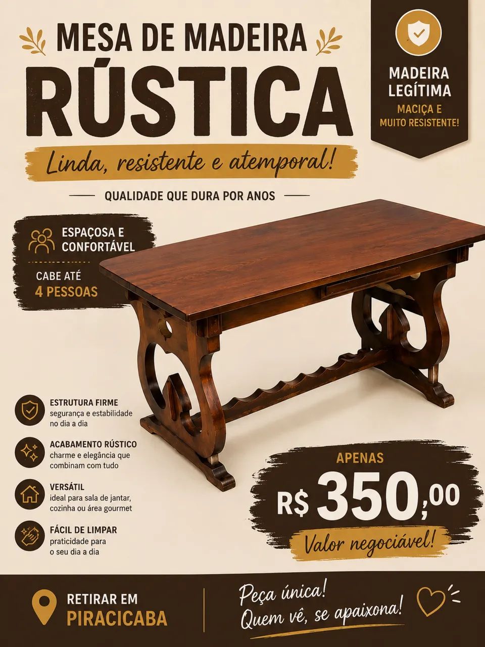 MESA MACIÇA P VENDA RÁPIDA - OPORTUNIDADE ?  - Foto 2