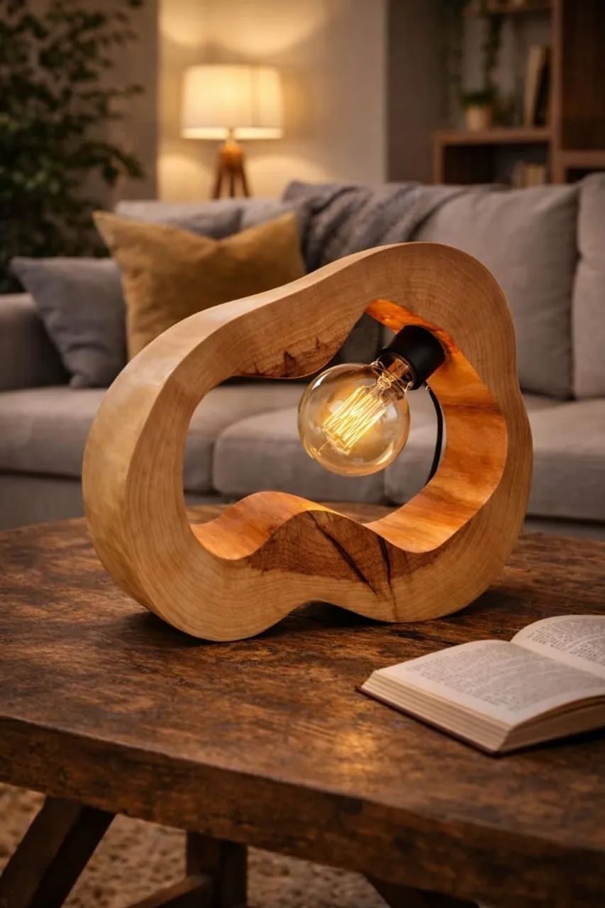 Luminária de mesa rústica em madeira  - Foto 3