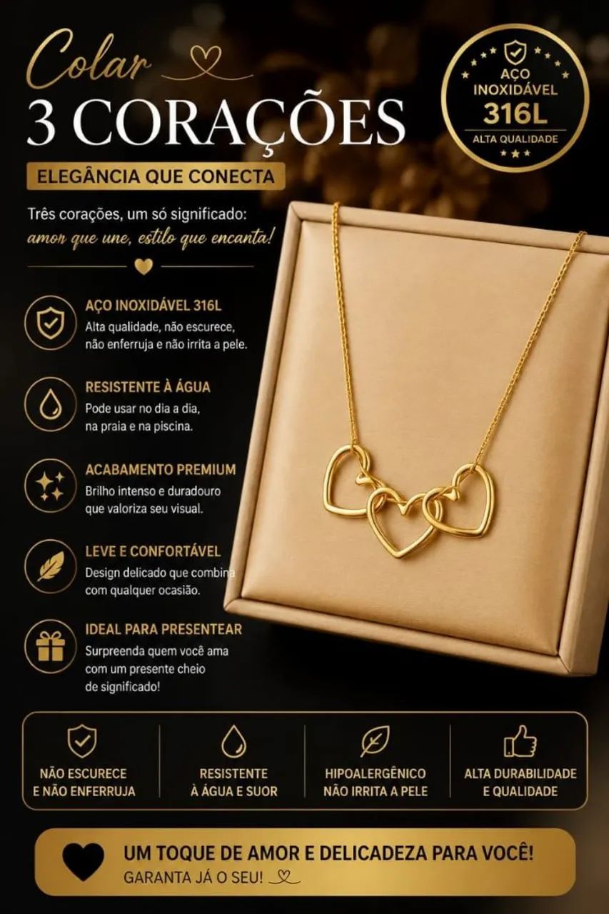 Colar 3 dourado banhado