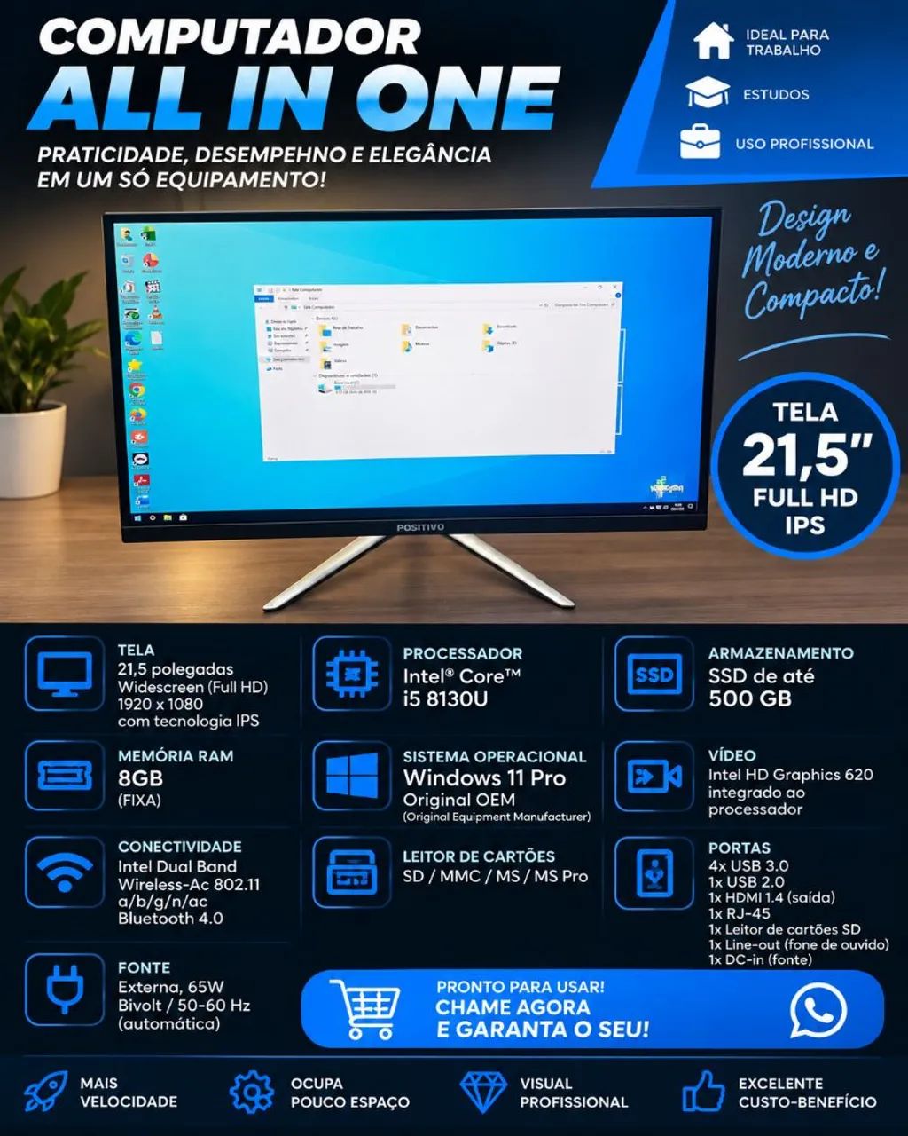 Computador ALL IN ONE Processador i5 8 Geração - Ram 8GB - SSD