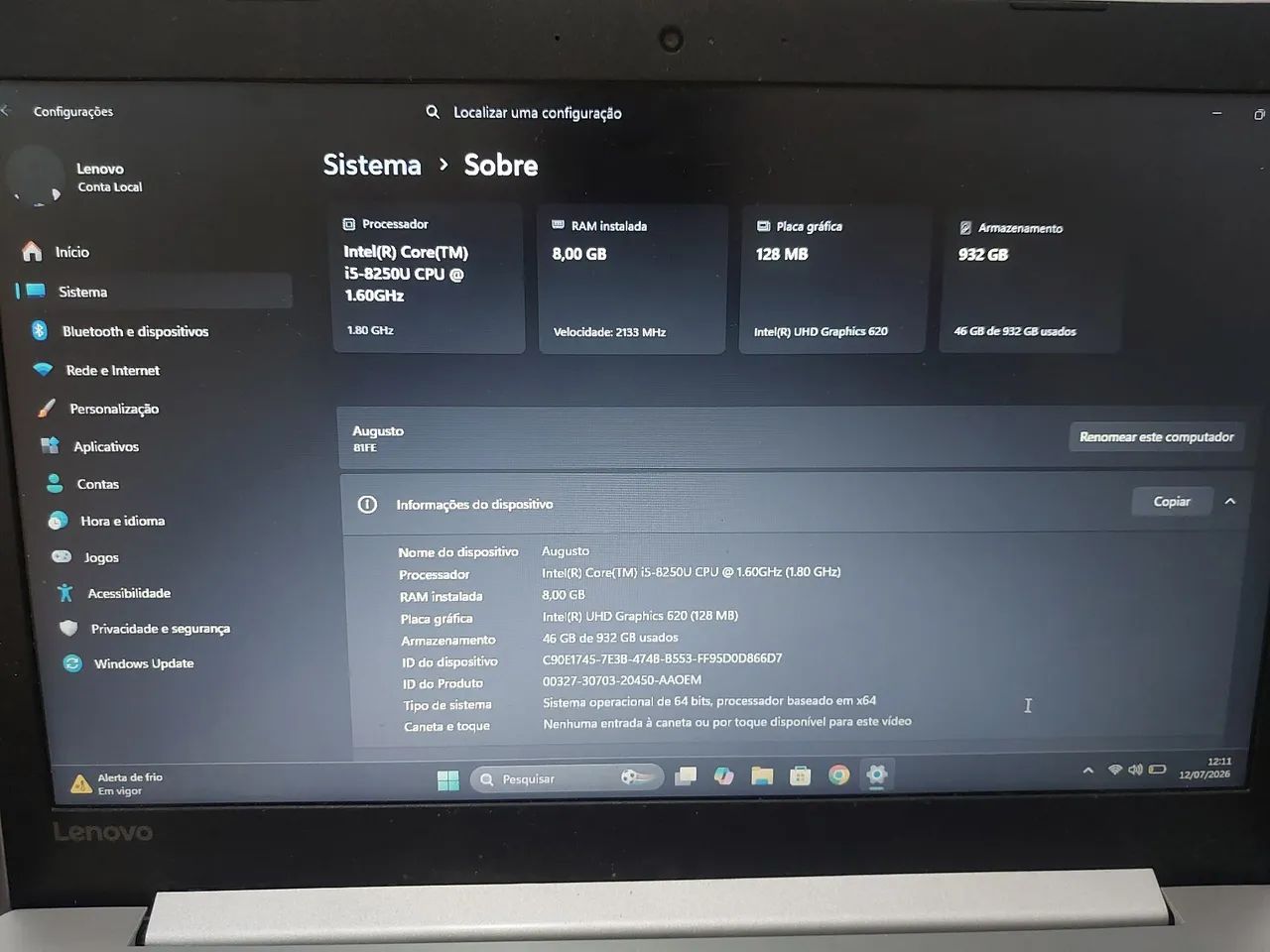 Notebook lenovo i5 8 geração / 8 de ram / 1Tb   - Foto 2